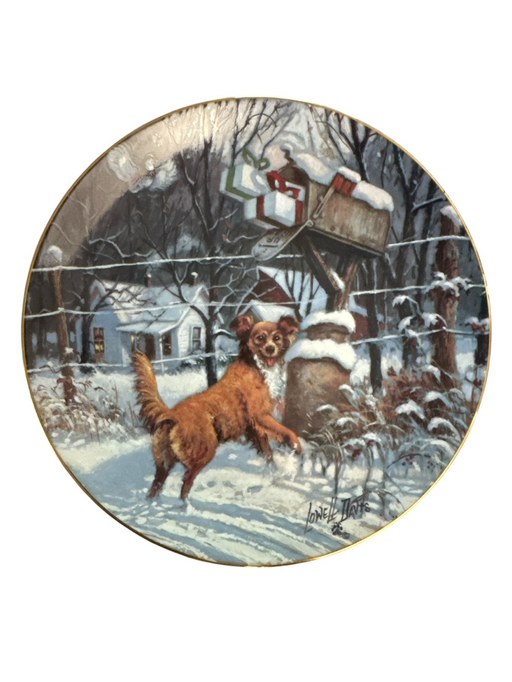 “Country Christmas” Winter Dog Decorative Collector 1983 Plate Brown Dog in Snow